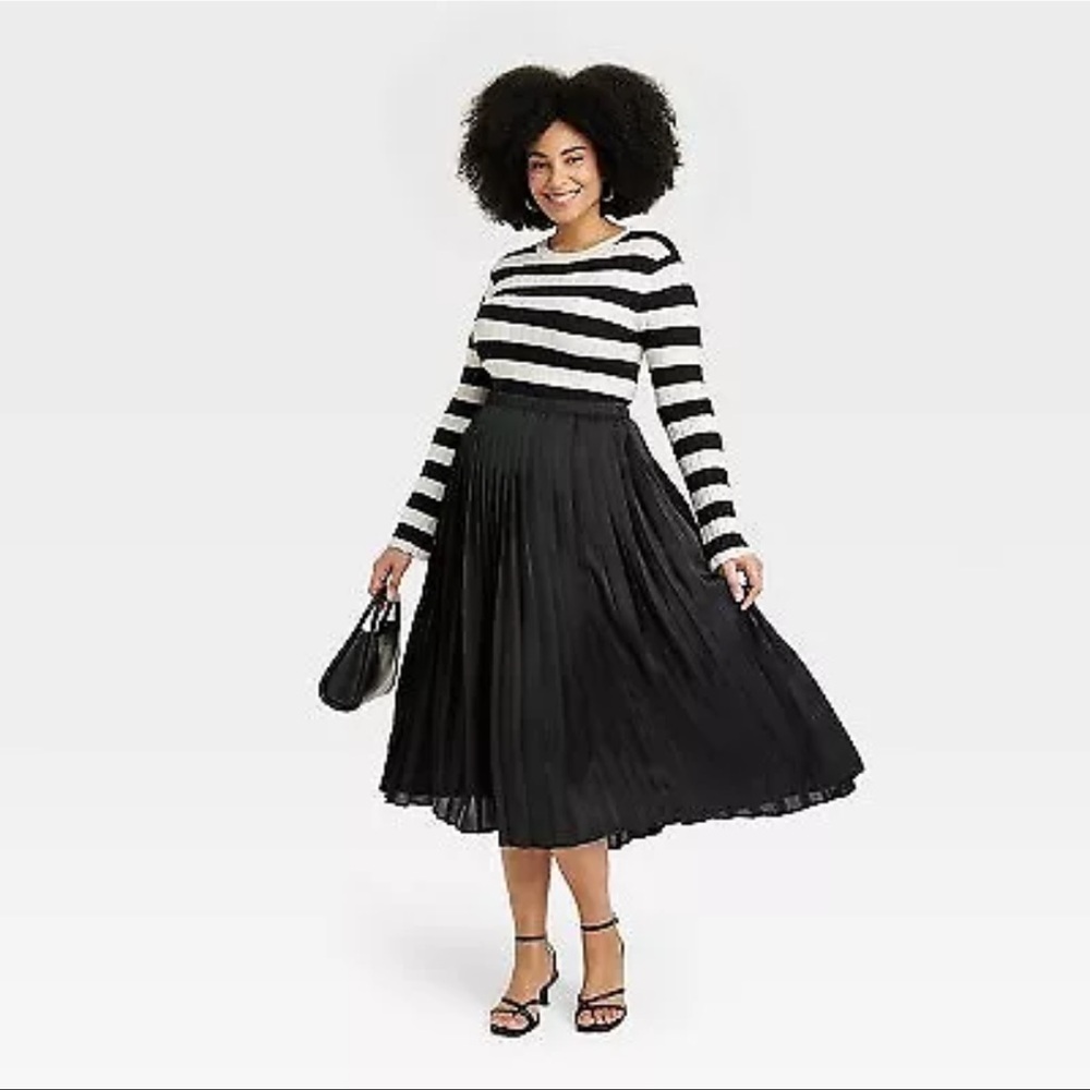 Pleated A Line Midi Skirt